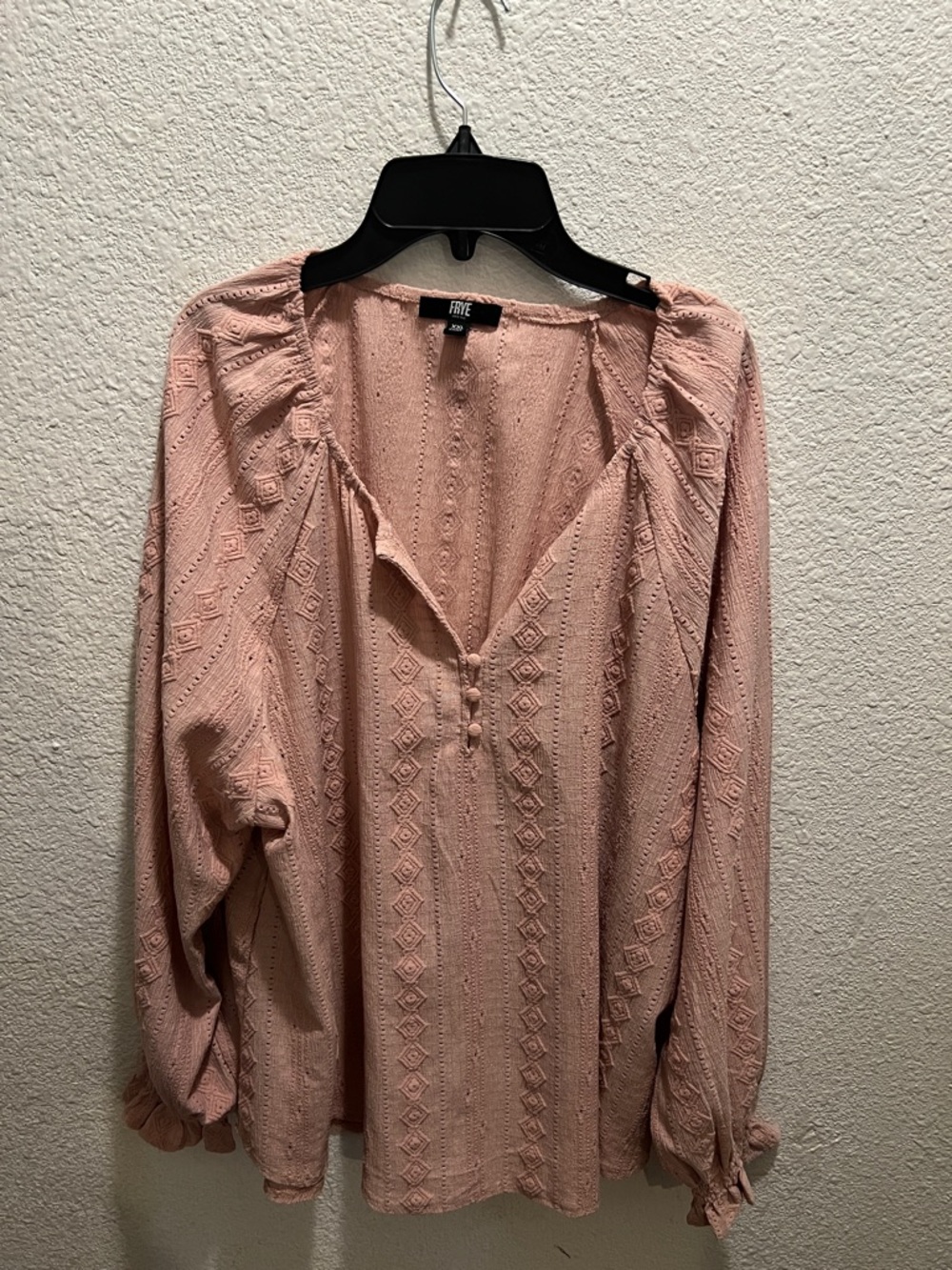 Frye Blush Pink Embroidered V-Neck Peasant Blouse